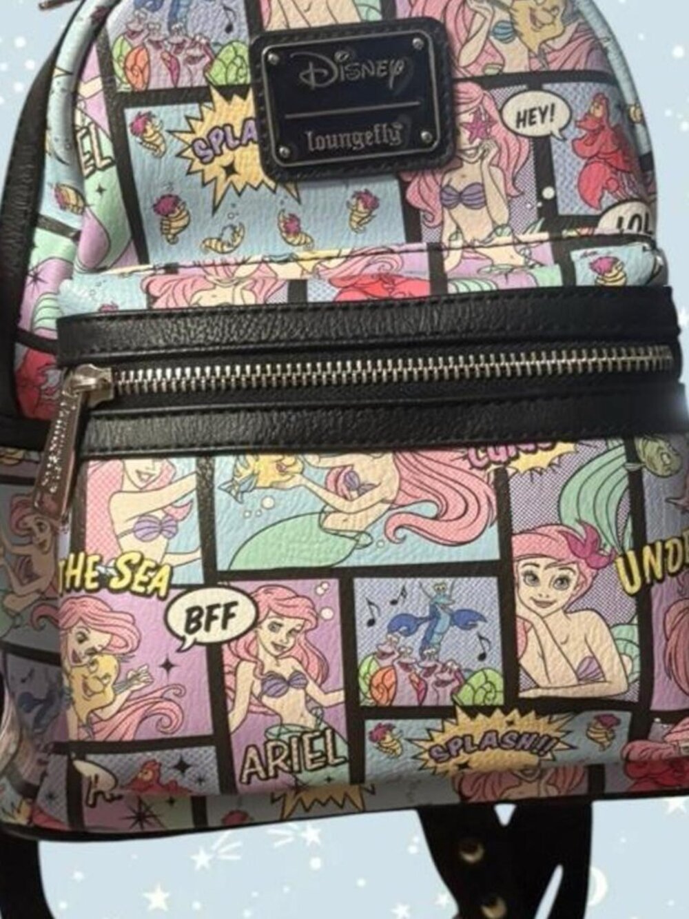 RARE Disney The Little Mermaid Ariel Flounder and Sebastian comic mini backpack